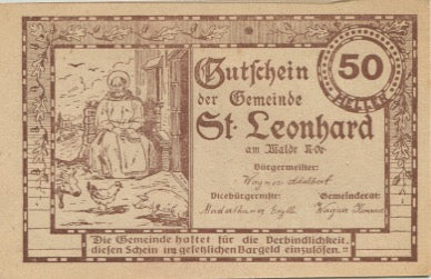 Banknote, Austria, St Leonhard, 50 Heller, Eglise, 1920 UNC(63) Mehl:FS 902b