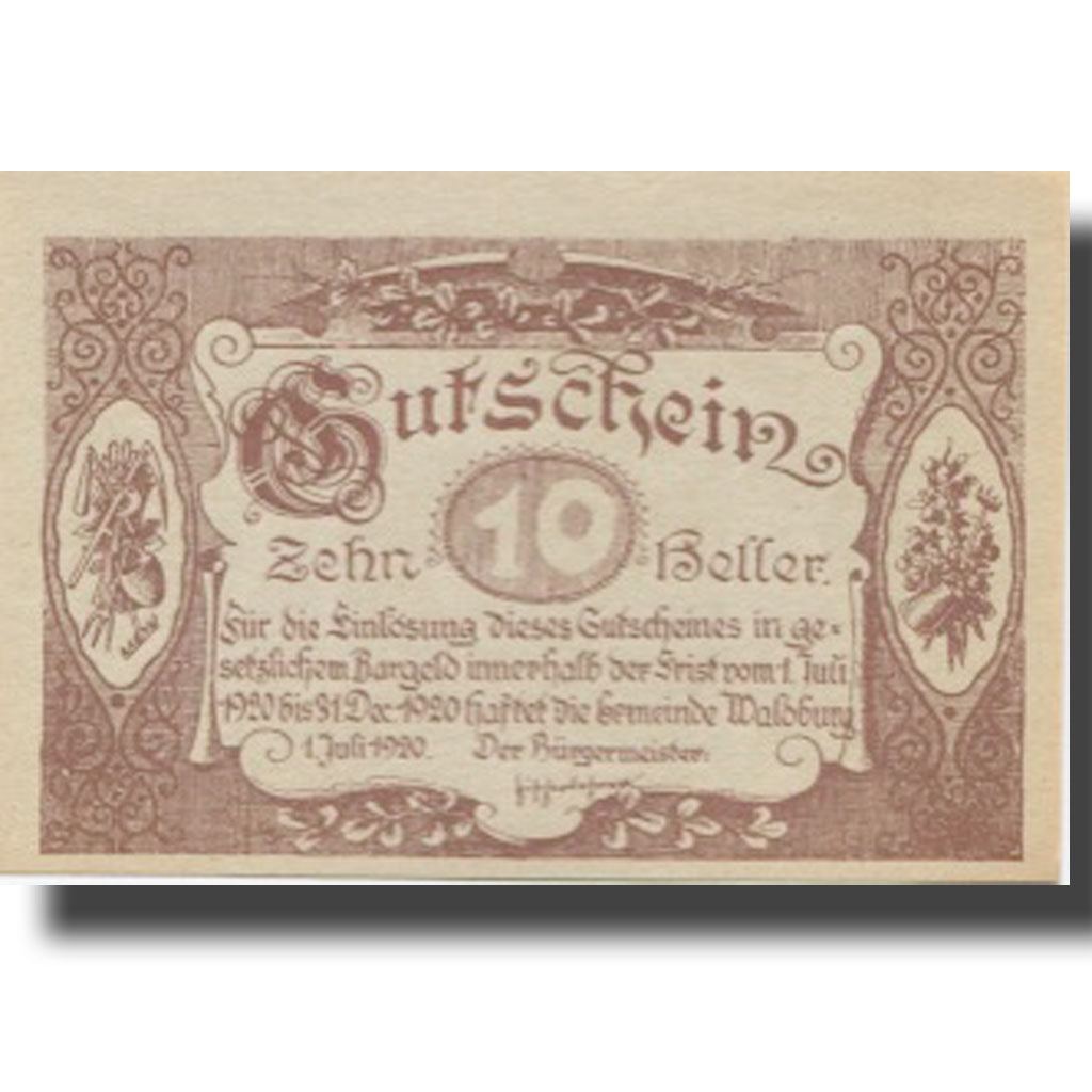 Banknote, Austria, Waldburg, 10 Heller, pont 1920-12-31, UNC(63), Mehl:FS 1130