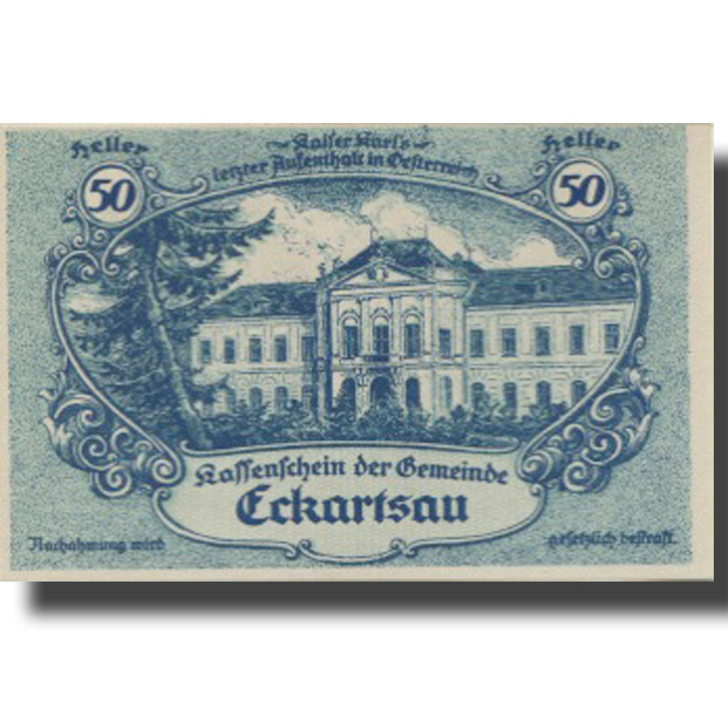 Banknote, Austria, Eckartsau, 50 Heller, château, 1920 UNC(63) Mehl:FS 149a