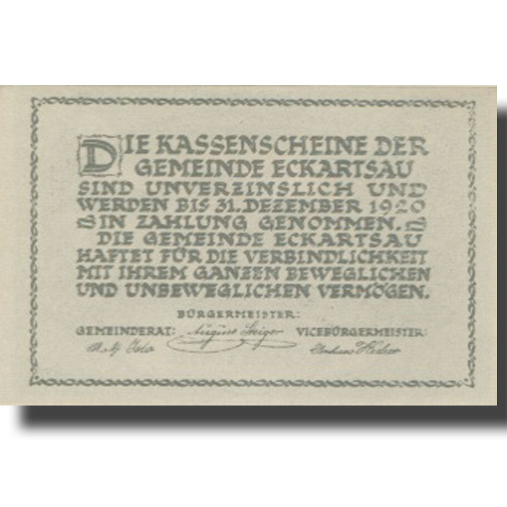 Banknote, Austria, Eckartsau, 50 Heller, château, 1920 UNC(63) Mehl:FS 149a