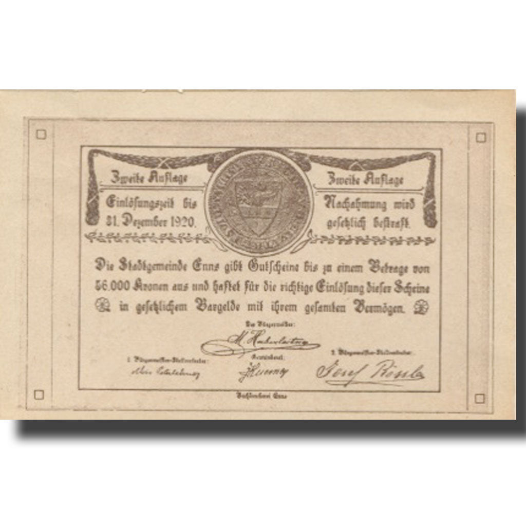 Banknote, Austria, Enns, 50 Heller, Blason 1920-12-31, UNC(63), Mehl:FS 174IIa