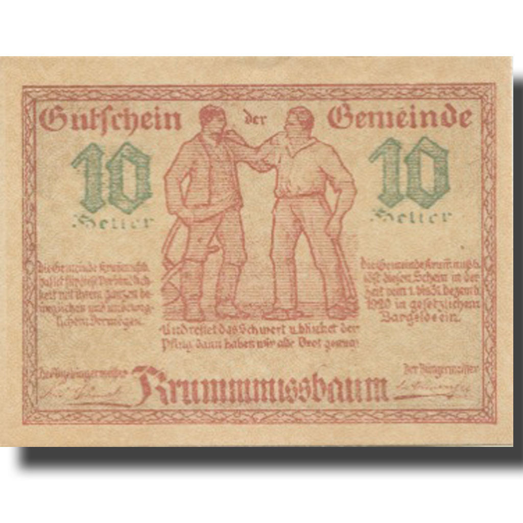 Banknote, Austria, Nussbaum, 10 Heller, arbre, 1920 UNC(63) Mehl:FS 488