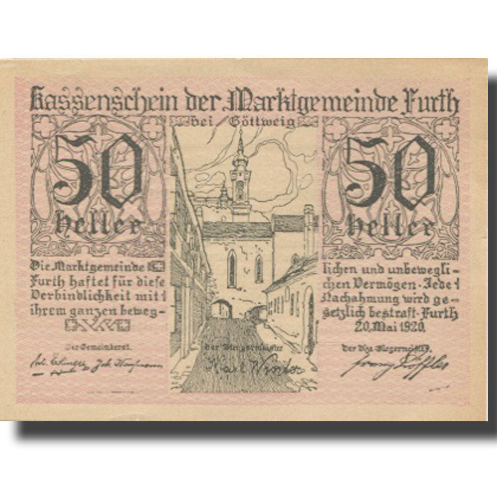 Banknote, Austria, Furth, 50 Heller, rue 1920-09-30, UNC(63), Mehl:FS 214c