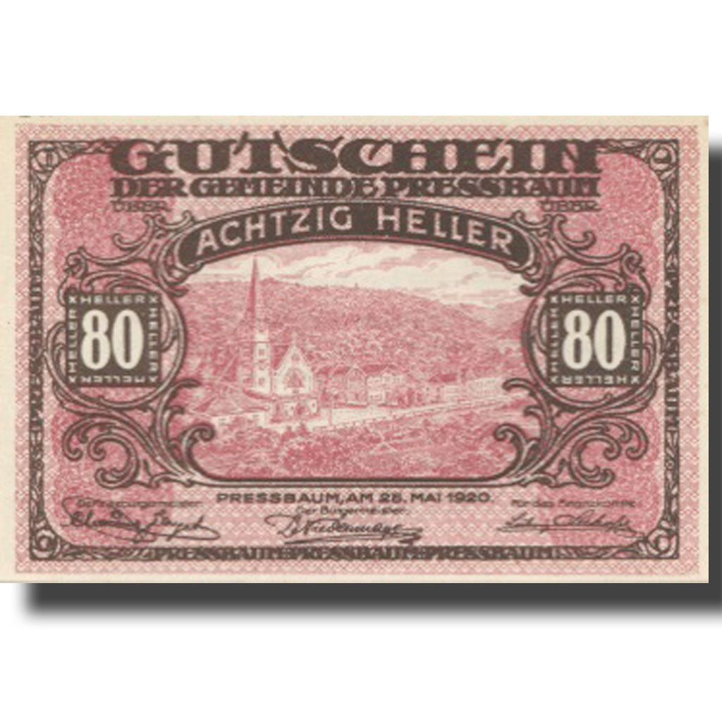 Banknote, Austria, Pressbaum, 80 Heller, village, 1921 UNC(63) Mehl:FS 784a