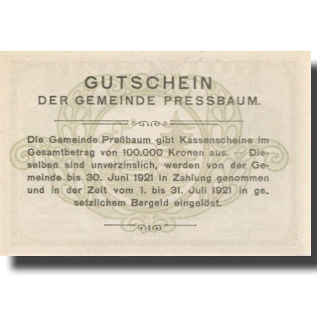 Banknote, Austria, Pressbaum, 80 Heller, village, 1921 UNC(63) Mehl:FS 784a