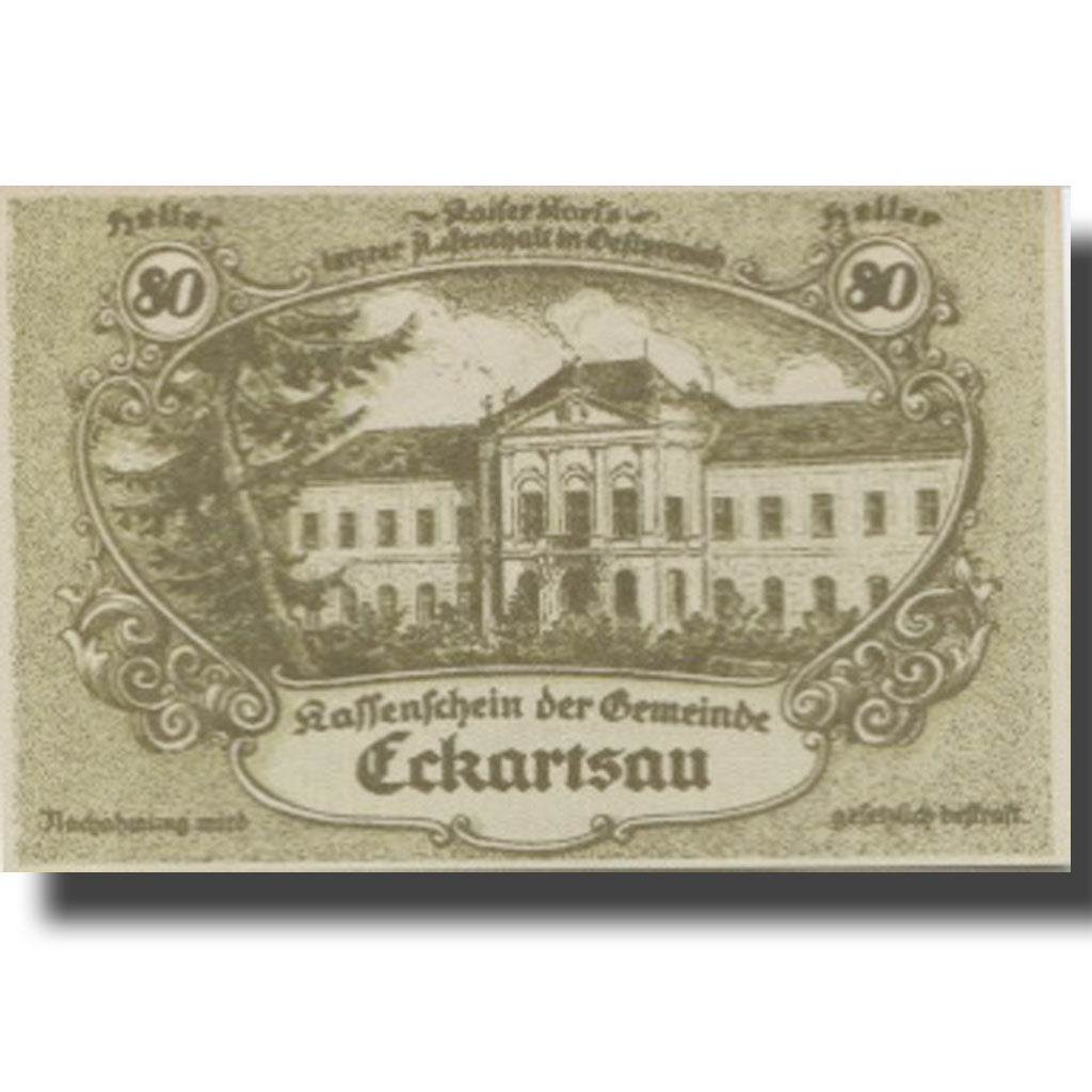 Banknote, Austria, Eckartsau, 80 Heller, château, 1920 UNC(63) Mehl:FS 149a