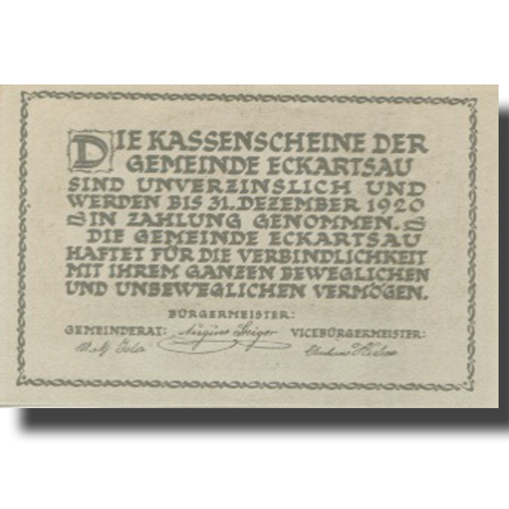 Banknote, Austria, Eckartsau, 80 Heller, château, 1920 UNC(63) Mehl:FS 149a
