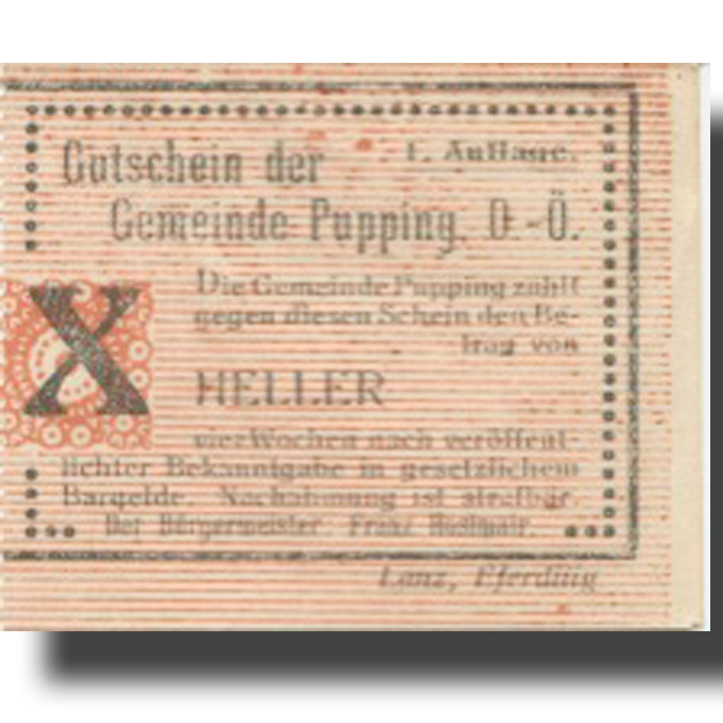 Banknote, Austria, Pupping, 10 Heller, valeur faciale, UNC(63), Mehl:FS 792Ia