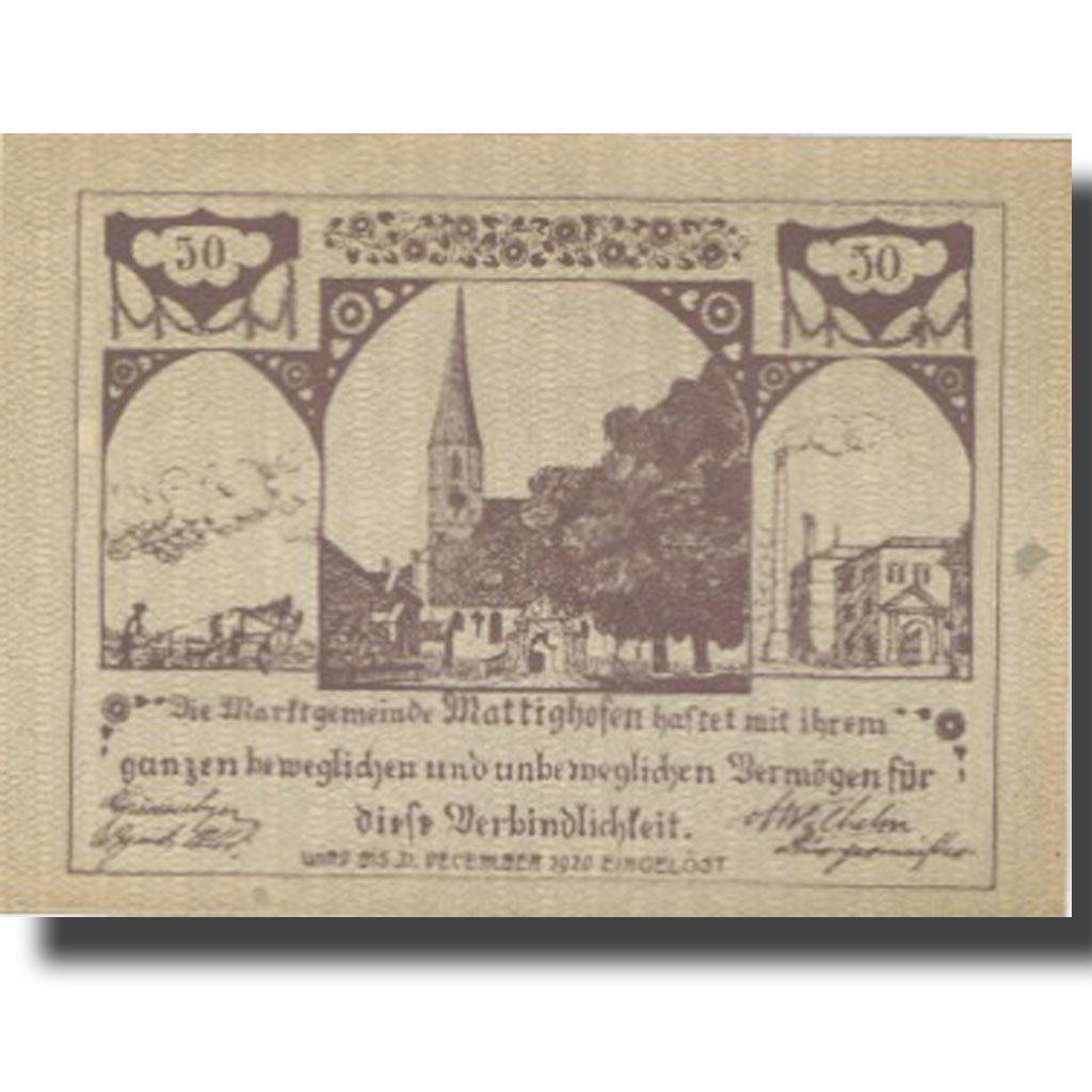 Banknote, Austria, Mattighofen, 50 Heller, Eglise, 1920, UNC(63) Mehl:FS 594b