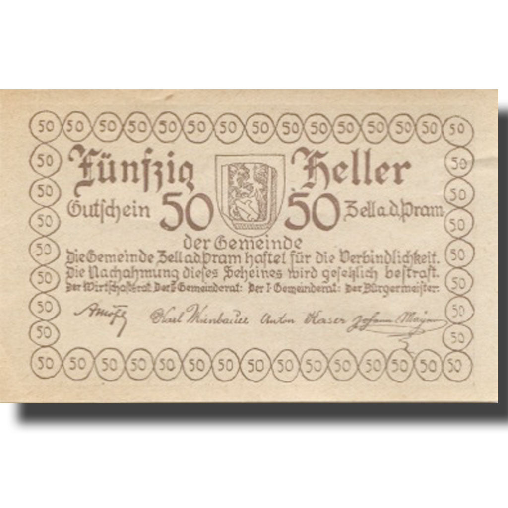 Banknote, Austria, Zell a/d Pram, 50 Heller, château, 1920 UNC(63) Mehl:FS 1271a