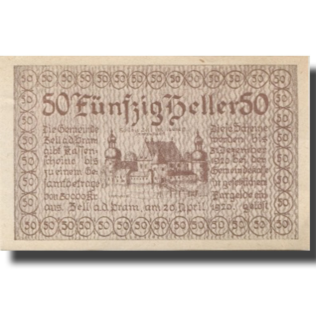 Banknote, Austria, Zell a/d Pram, 50 Heller, château, 1920 UNC(63) Mehl:FS 1271a