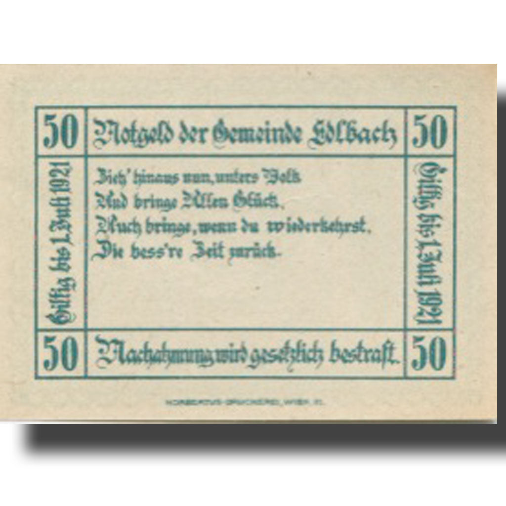 Banconote, Austria, Edlbach, 50 Heller, valeur faciale, 1921 SPL Mehl:FS 150a