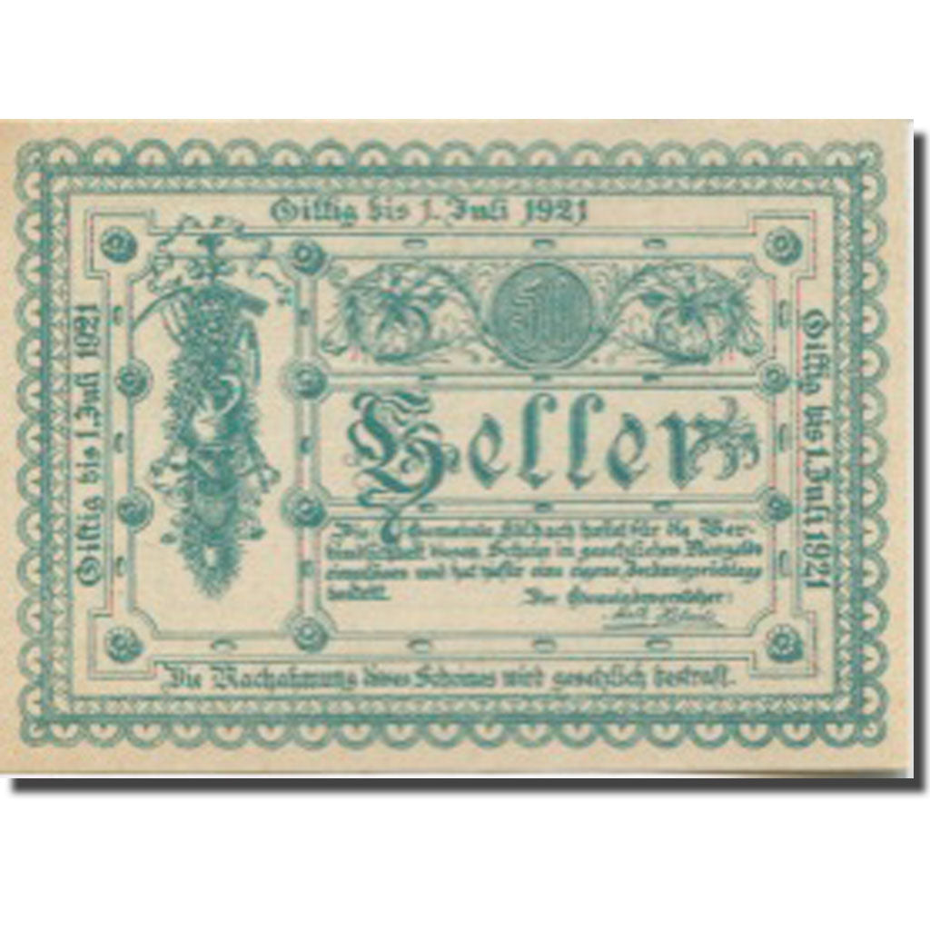 Banconote, Austria, Edlbach, 50 Heller, valeur faciale, 1921 SPL Mehl:FS 150a