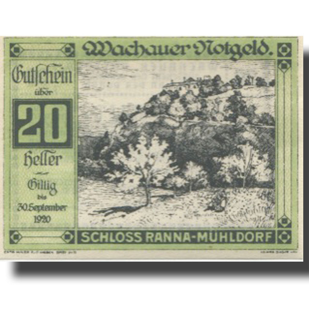 Banknote, Austria, Spitz a/d Donau 20 Heller 1920 castle UNC(63) Mehl:FS 1122.7a