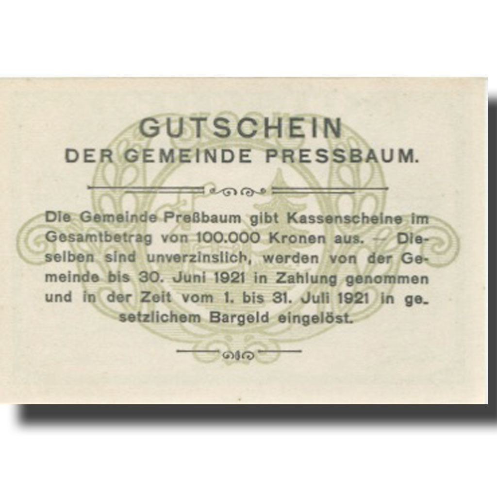 Banknote, Austria, Pressbaum, 50 Heller, paysage, 1921 UNC(63) Mehl:FS 784a