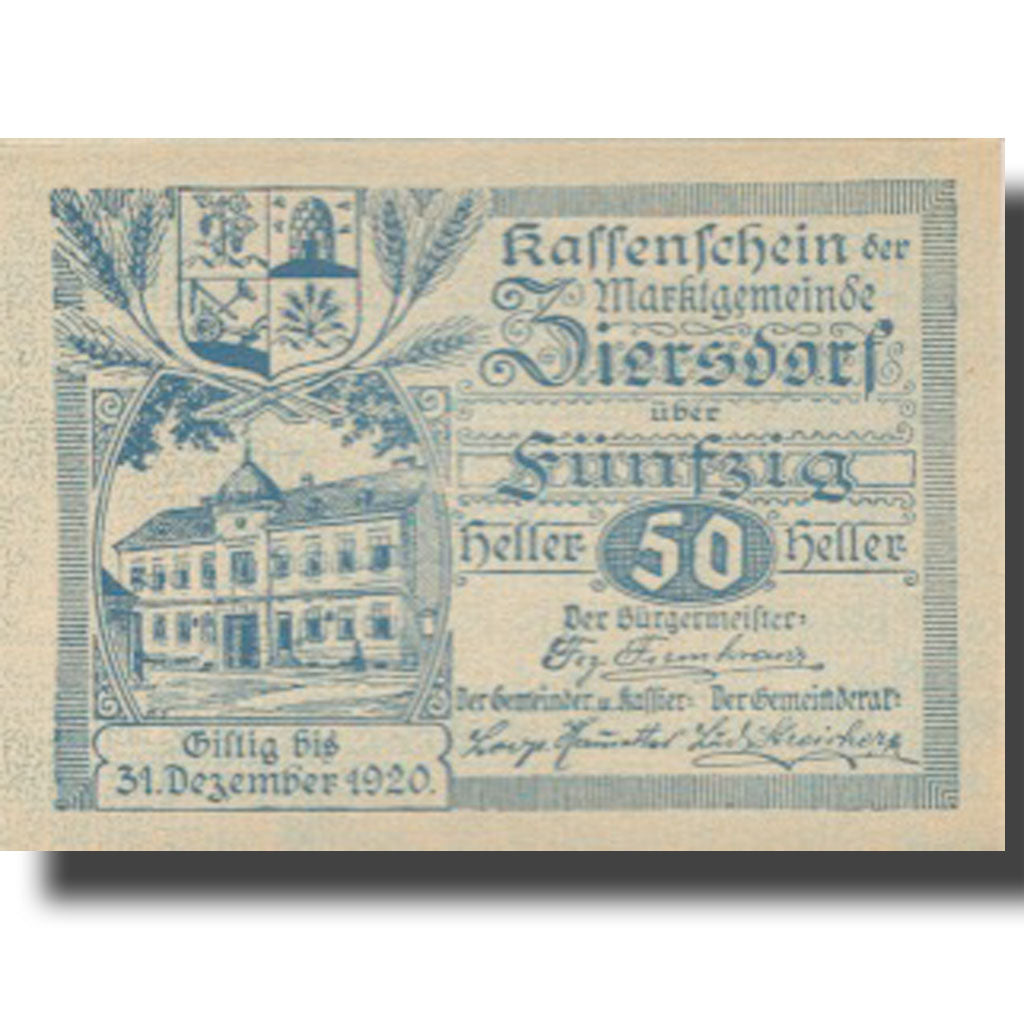 Banknote, Austria, Ziersdorf, 50 Heller, Blason, 1920 UNC(63) Mehl:FS 1276a