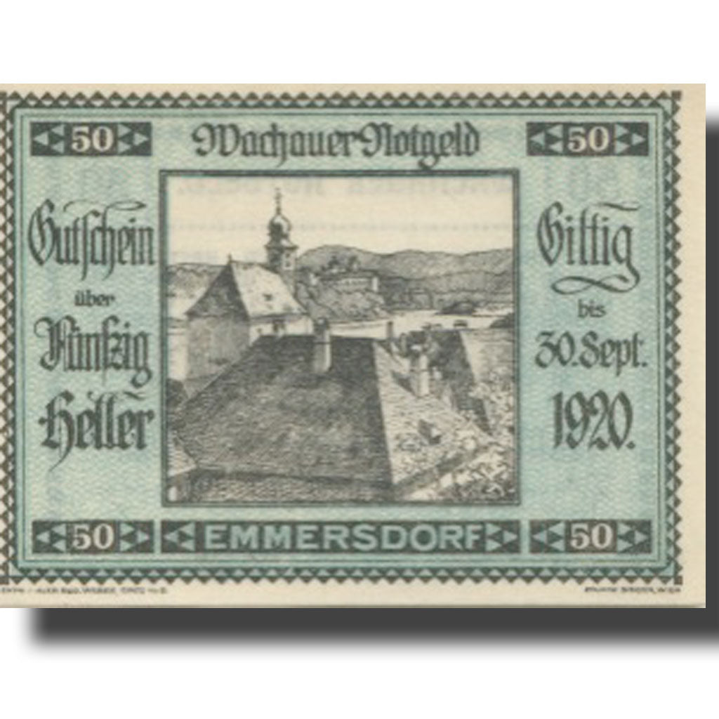 Banconote Austria Emmersdorf a/d Donau 50 Heller Eglise 1920 SPL Mehl:FS 1122.5