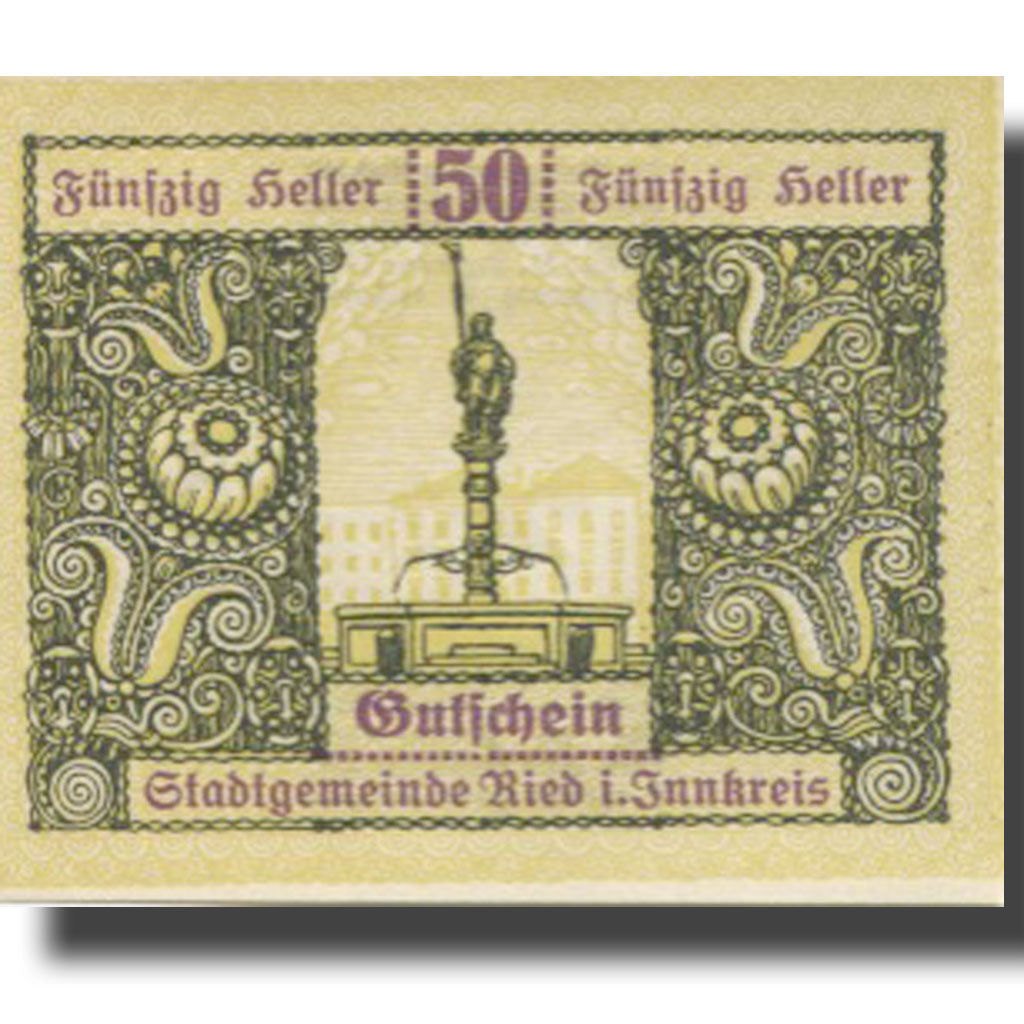 Banconote, Austria, Ried im Innkreis, 50Heller Monument, 1920 SPL Mehl:FS 834IIa