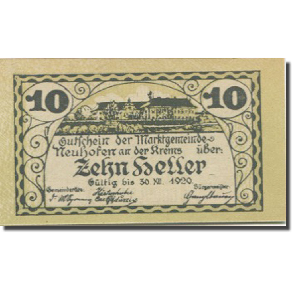 Banknote, Austria, Neuhofen, 10 Heller, Blason, 1920 UNC(63) Mehl:FS 648a