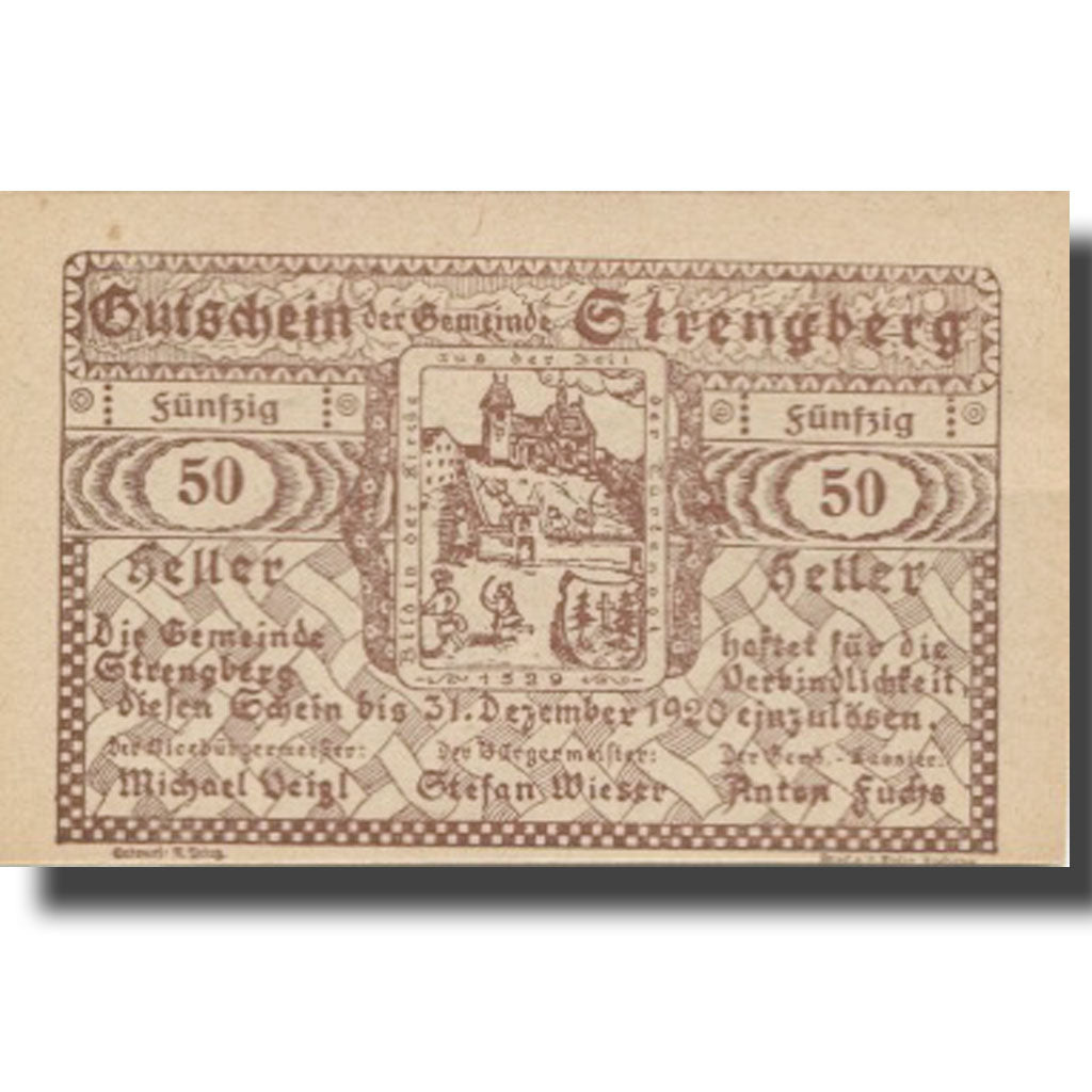 Banknote, Austria, Strengberg, 50 Heller, ferme, 1920 UNC(63) Mehl:FS 1049b
