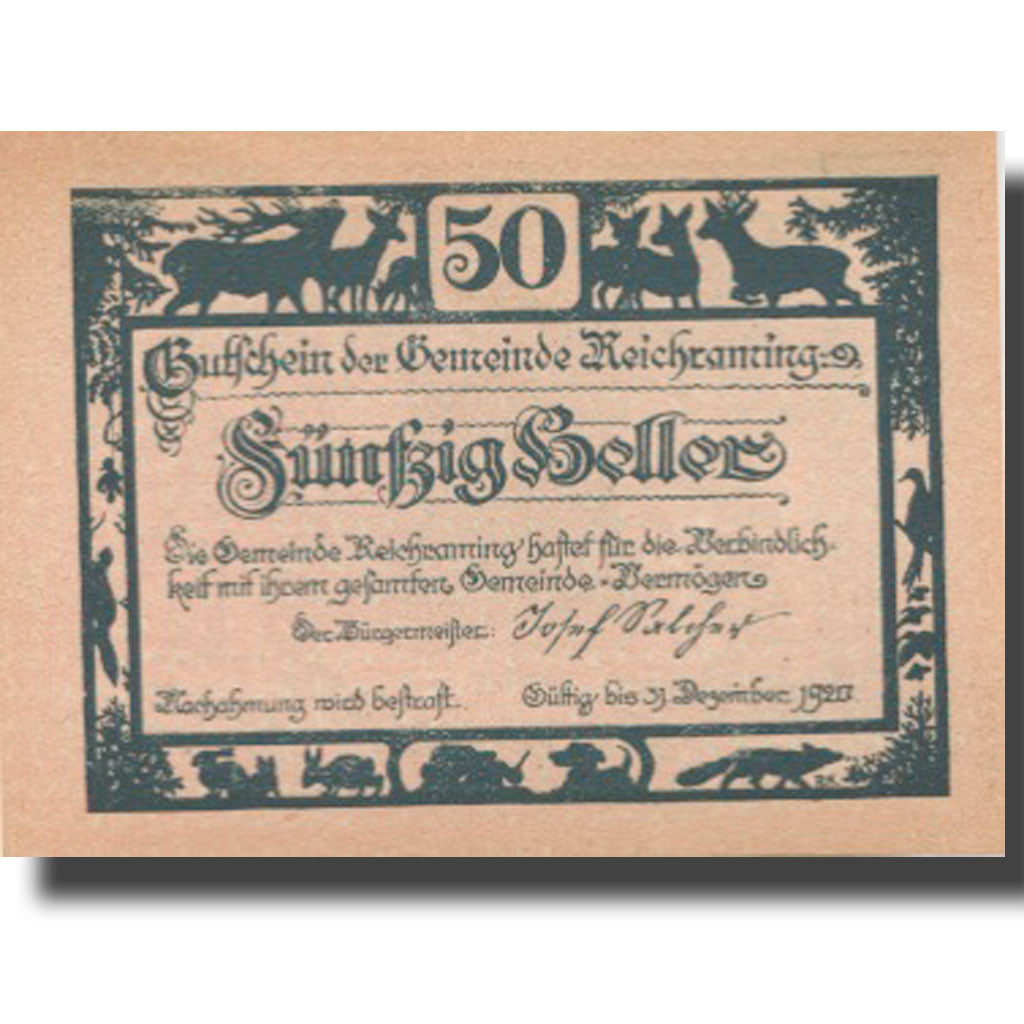 Banknote, Austria, Reichraming, 50 Heller, Forêt, 1920 UNC(63) Mehl:FS 829d