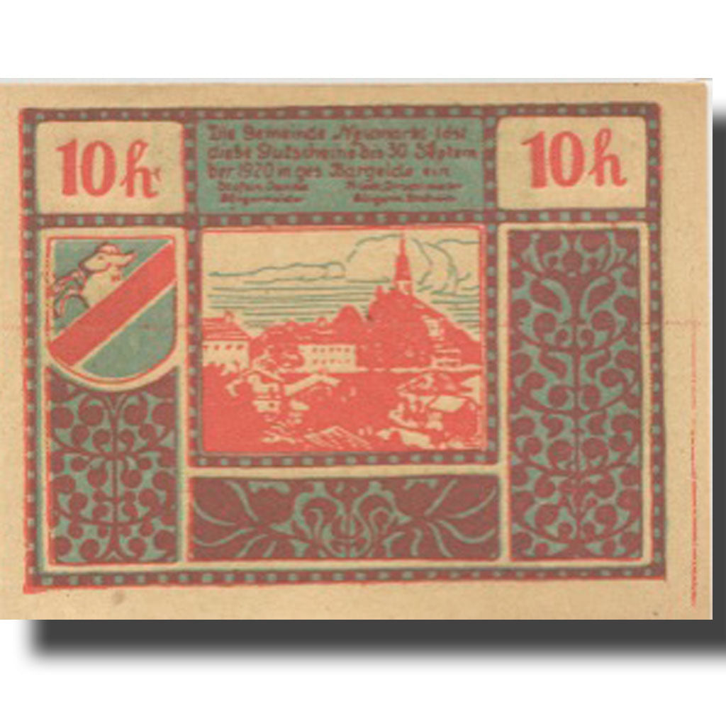 Banknote, Austria, Neumarkt, 10 Heller, paysage, 1920 UNC(63) Mehl:FS 660a