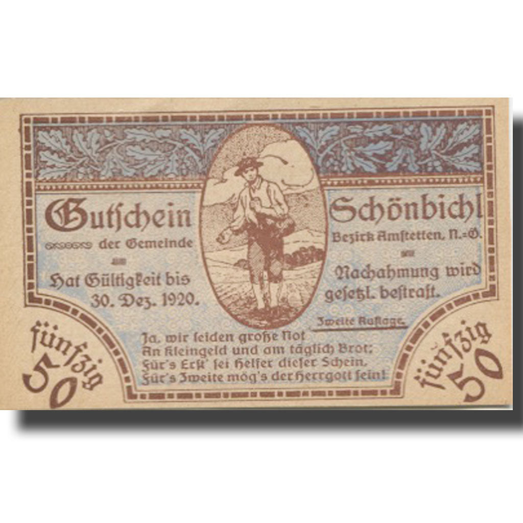 Billet, Autriche, Schönbichl, 50 Heller, champs 1, 1920 SPL Mehl:FS 969IIa