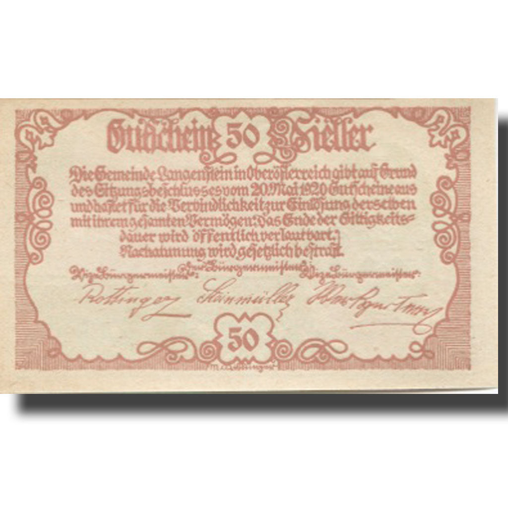 Banknote, Austria, Langenstein, 50 Heller, rue, UNC(63), Mehl:FS 502a