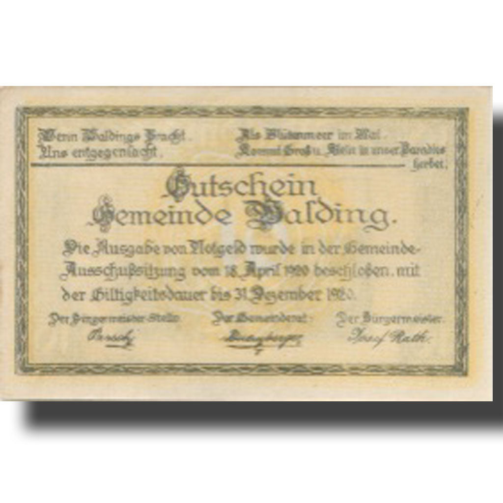Banknote, Austria, Walding, 10 Heller, village, 1920 UNC(63) Mehl:FS 1132a