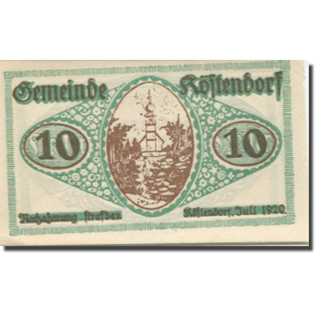 Banknote, Austria, Köstendorf, 10 Heller, Eglise, 1920 UNC(63) Meh:FS 469a