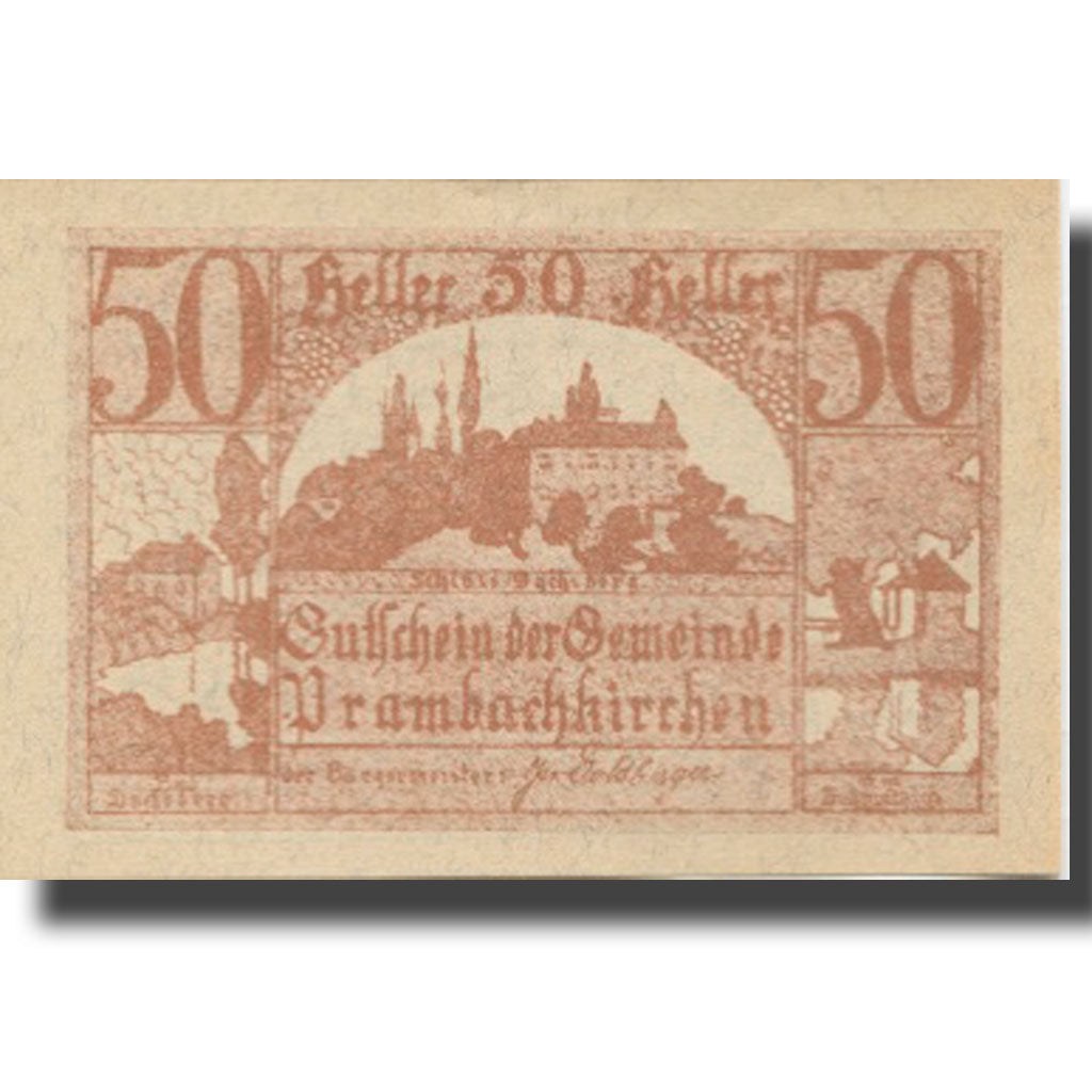 Banknote, Austria, Prambachkirchen, 50 Heller, château, 1920 UNC(63) Meh:FS 779a
