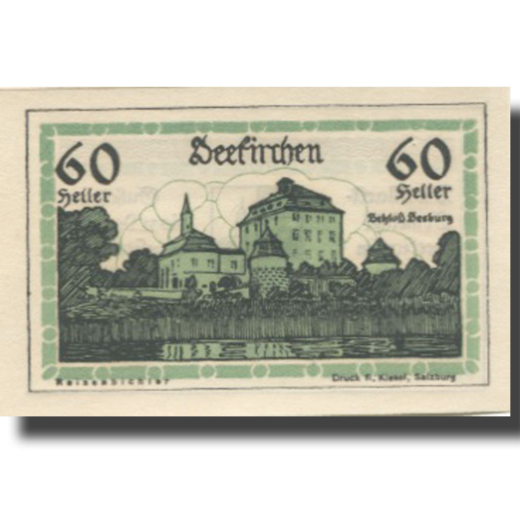 Banknote, Austria, Seekirchen, 60 Heller, château, 1920 UNC(63) Mehl:FS 987a