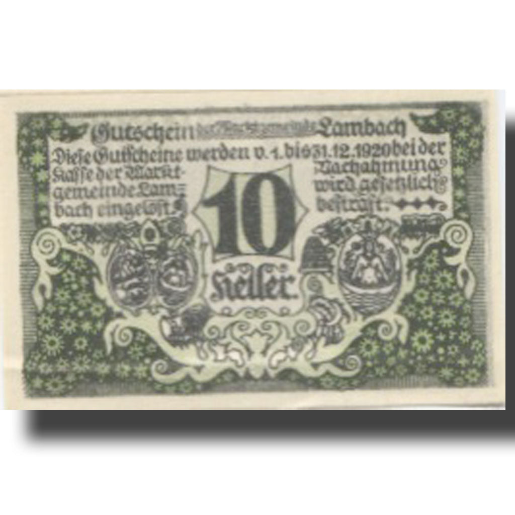Banknote, Austria, Lambach, 10 Heller, château 1, 1920, UNC(63) Mehl:FS 496a