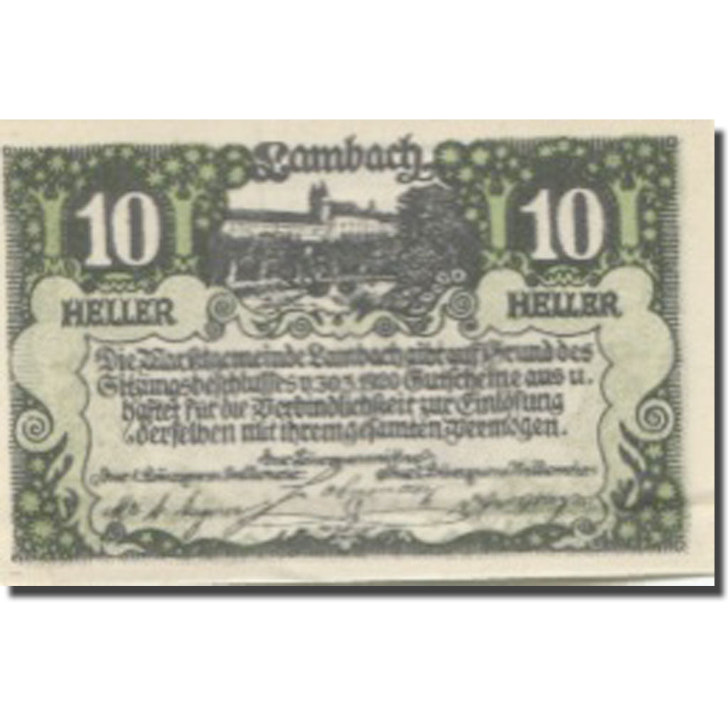 Banknote, Austria, Lambach, 10 Heller, château 1, 1920, UNC(63) Mehl:FS 496a