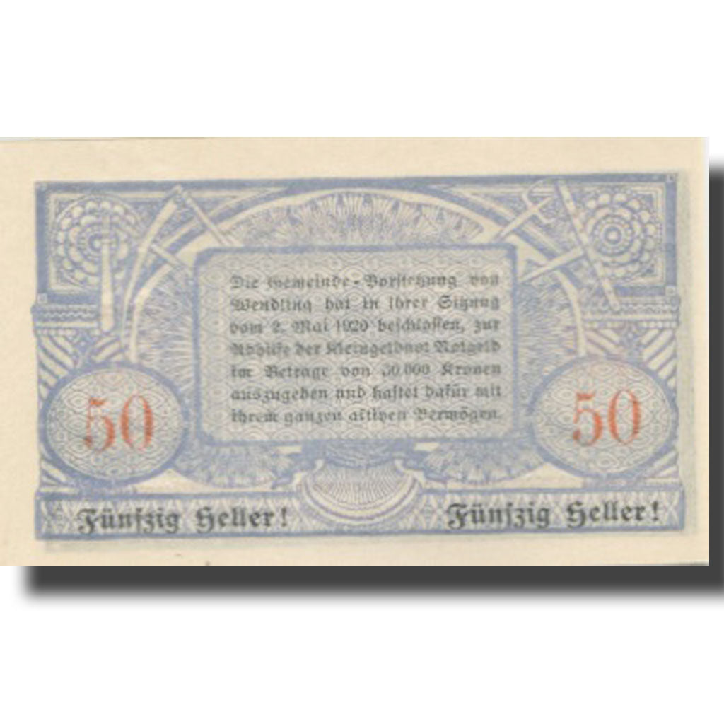 Banknote, Austria, Wendling, 50 Heller, village, 1920 UNC(63) Mehl:FS 1170a