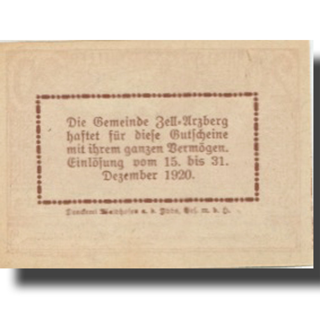Banknote, Austria, Zell Arzberg, 20 Heller, champs, 1920 UNC(63) Mehl:FS 1273a