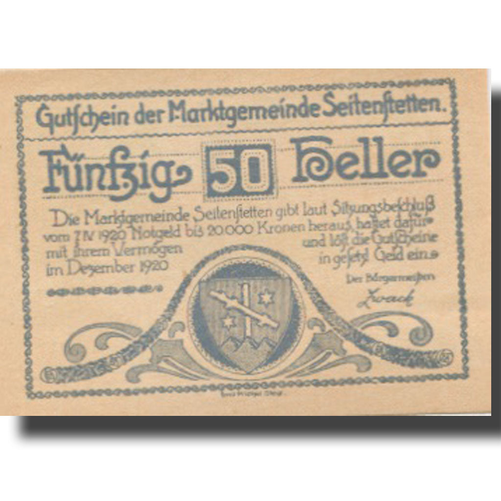 Banknote, Austria, Seitenstetten, 50 Heller, Blason, UNC(63), Mehl:FS 990