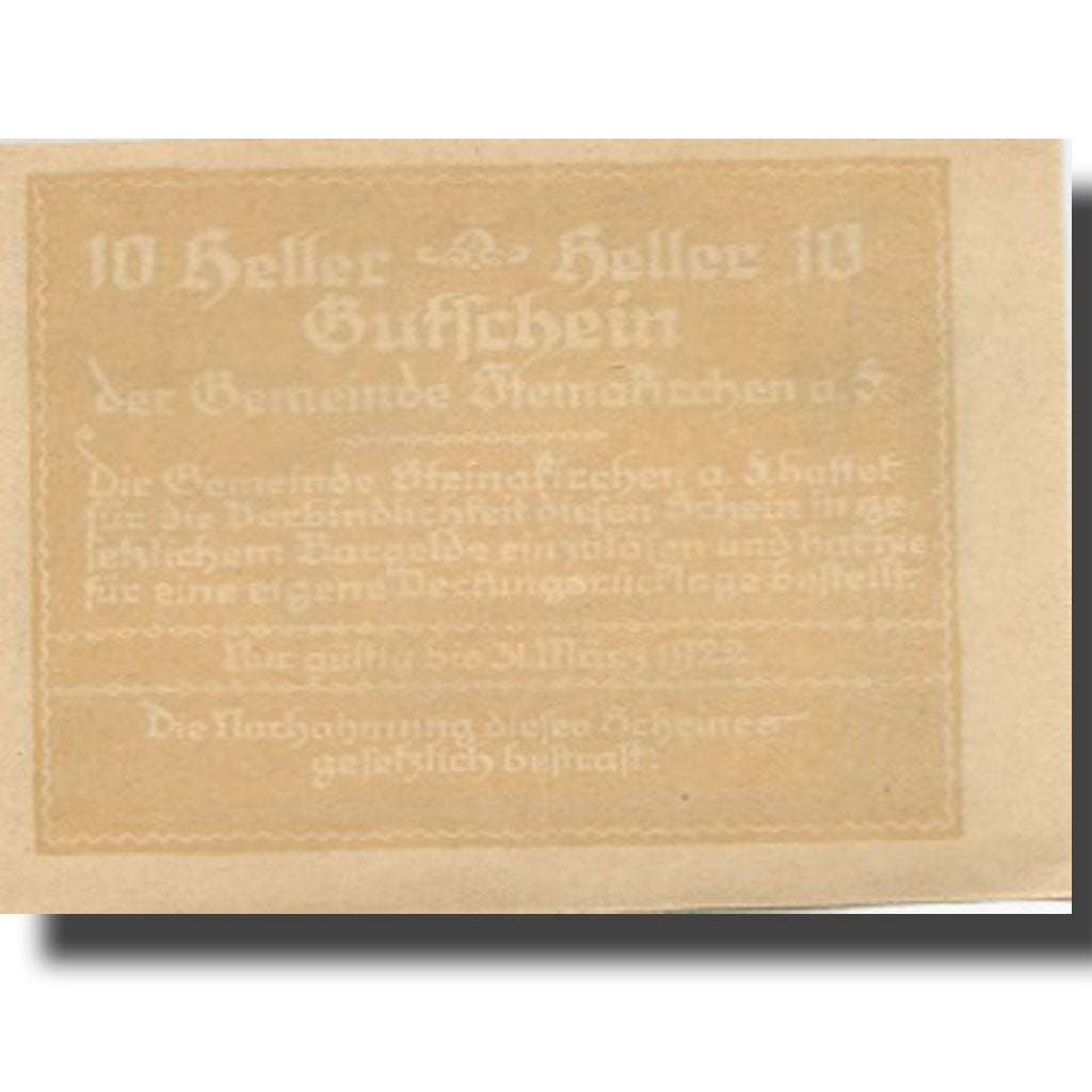 Banknote, Austria, Steinakirchen 10 Heller, Eglise, 1922 UNC(63) Mehl:FS 1017IIa