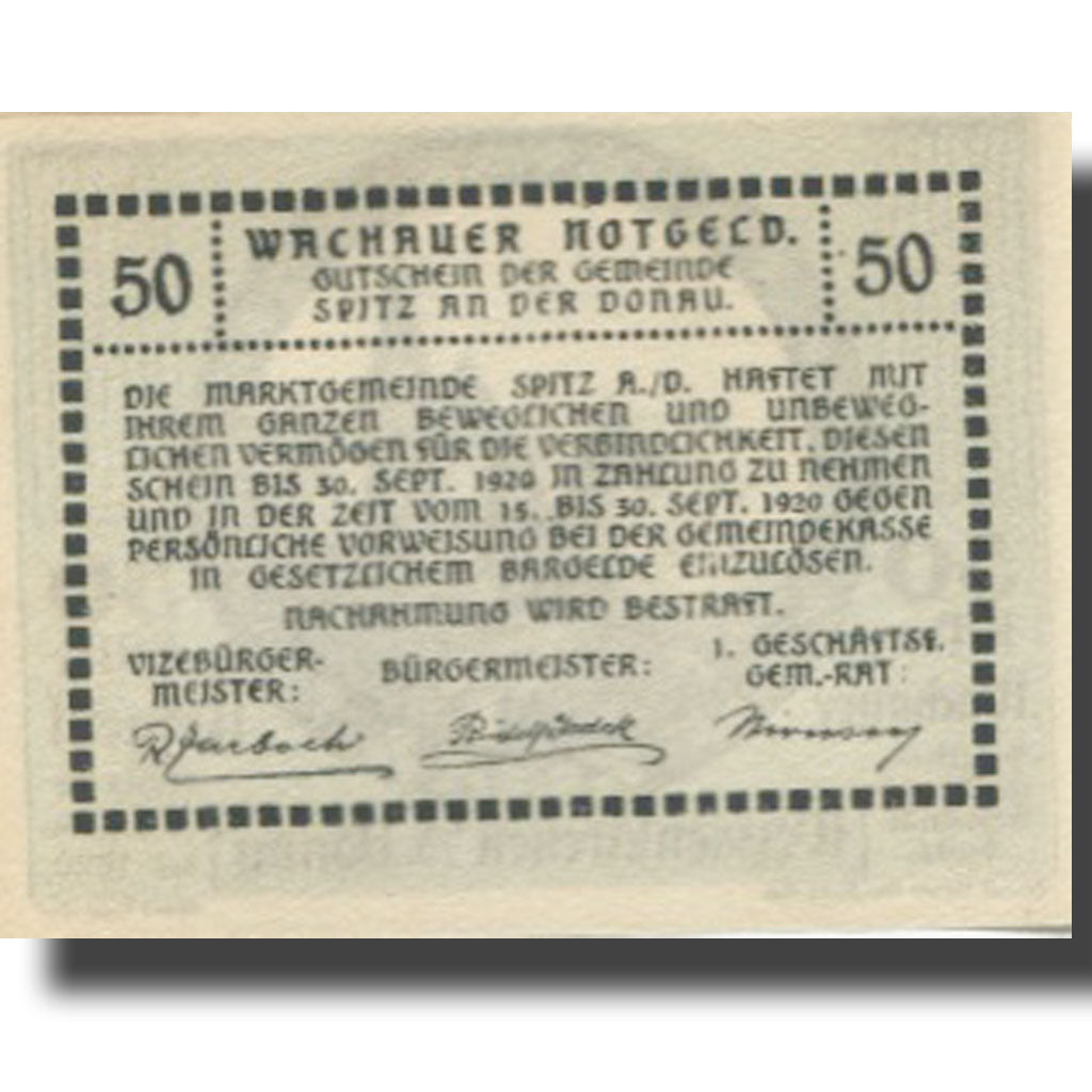 Banknote, Austria Weissenkirchen 50Heller, château 1, 1920 UNC(63) Mehl:FS 1158