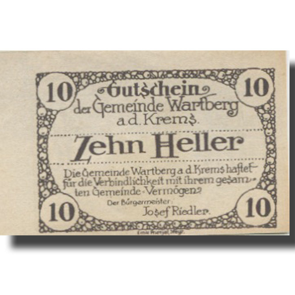 Banknote, Austria, Wartberg, 10 Heller, Eglise, 1921 UNC(63) Mehl:FS 1141a