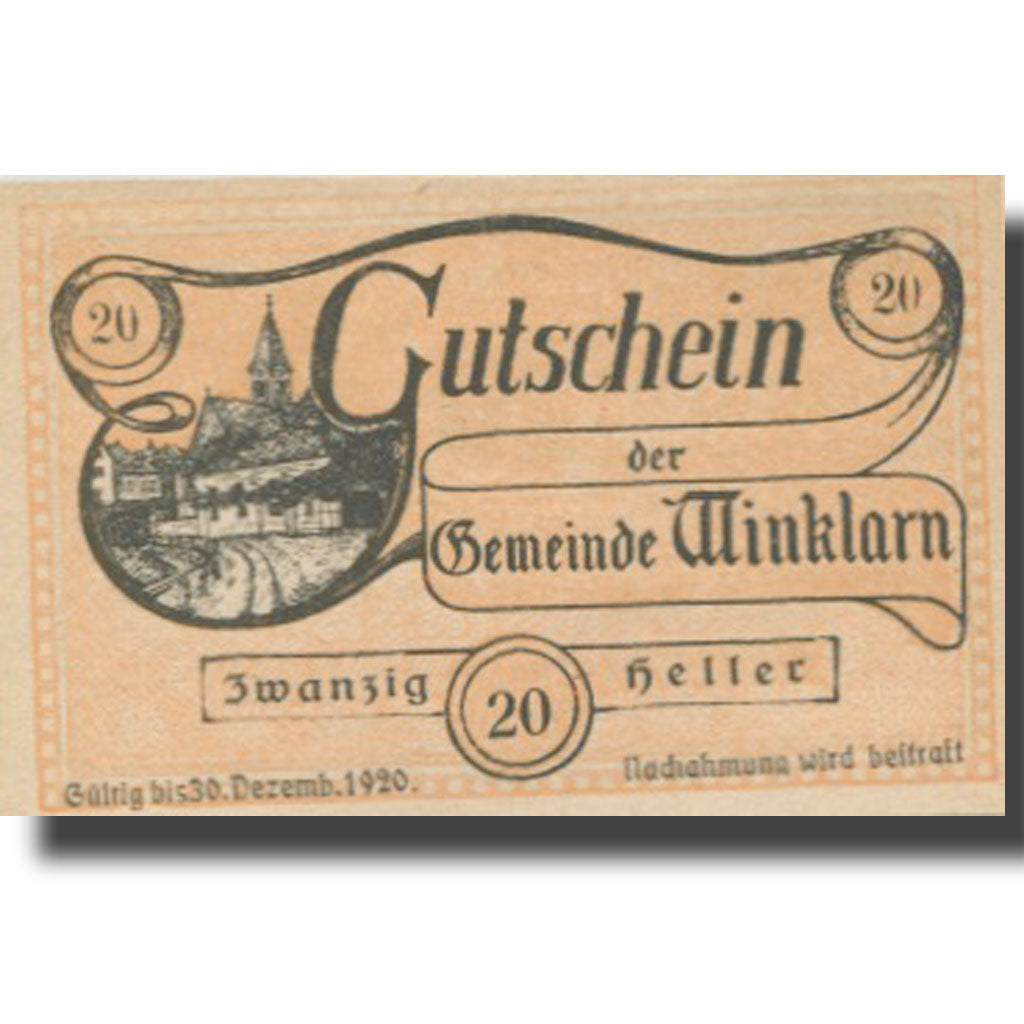 Banknote, Austria, Winklarn, 20 Heller, Eglise, 1920 UNC(63) Mehl:FS 1246c