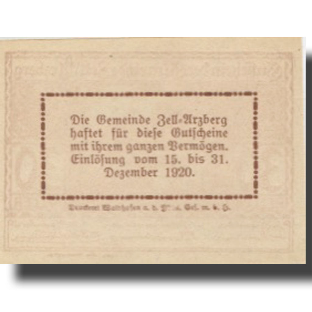 Billet, Autriche, Zell Arzberg, 30 Heller, ferme 1920-12-31, SPL Mehl:FS 1273a