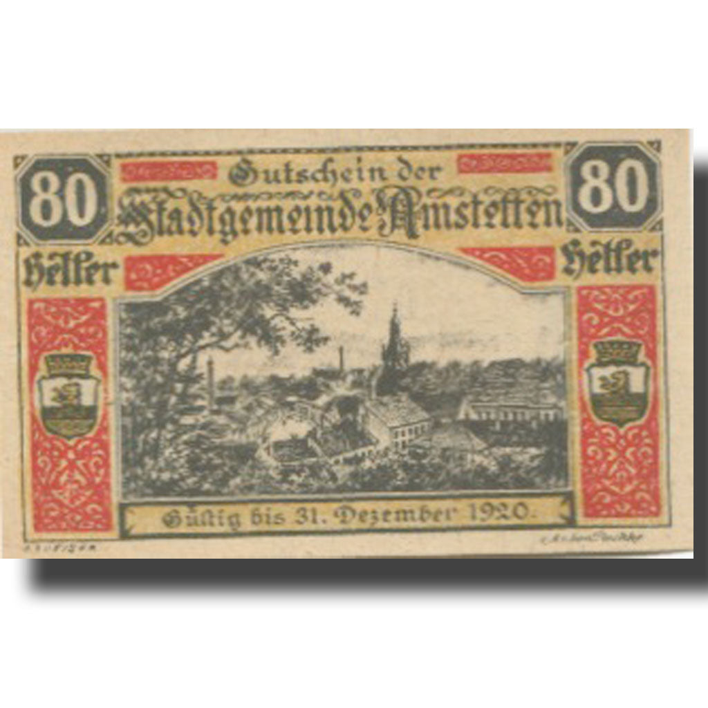 Banknote, Austria, Amstetten, 80 Heller, village 1920-12-31 UNC(63) Mehl:FS 37II