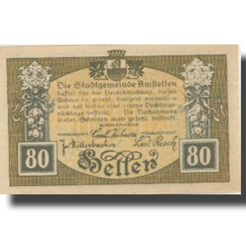 Banknote, Austria, Amstetten, 80 Heller, village 1920-12-31 UNC(63) Mehl:FS 37II