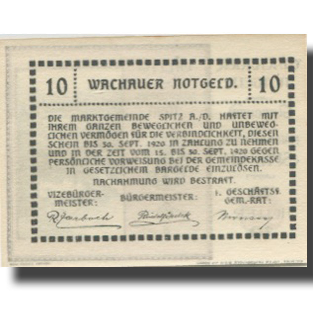 Banknote, Austria Spitz a/d Donau 10 Heller château 1920 UNC(63) Mehl:FS 1122.12