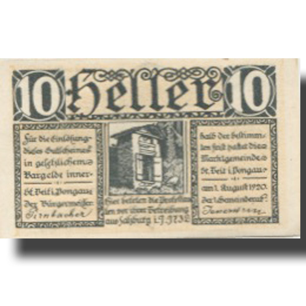 Banconote, Austria, Pongau, 10 Heller, Eglise 1920-12-31, SPL Mehl:FS 945a