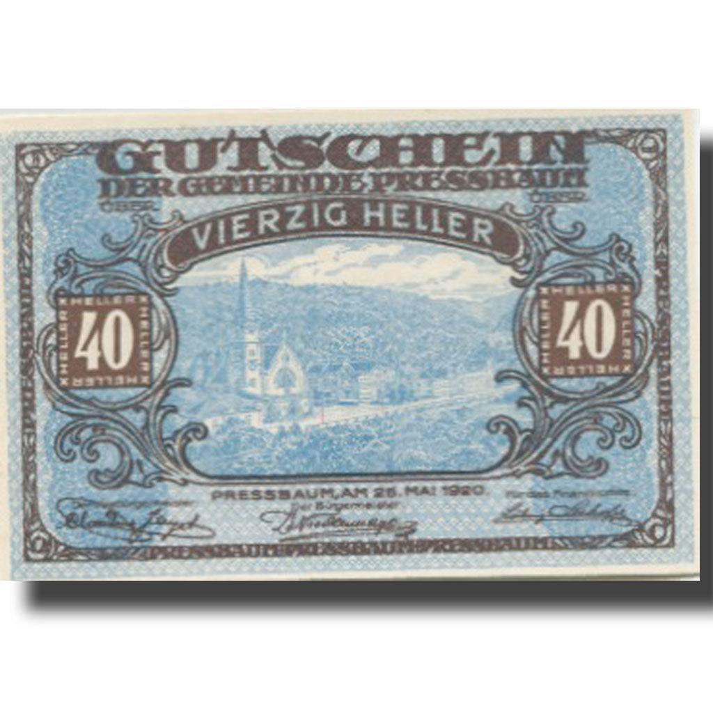 Banknote, Austria, Pressbaum, 40 Heller, village, 1921 UNC(63) Mehl:FS 784a