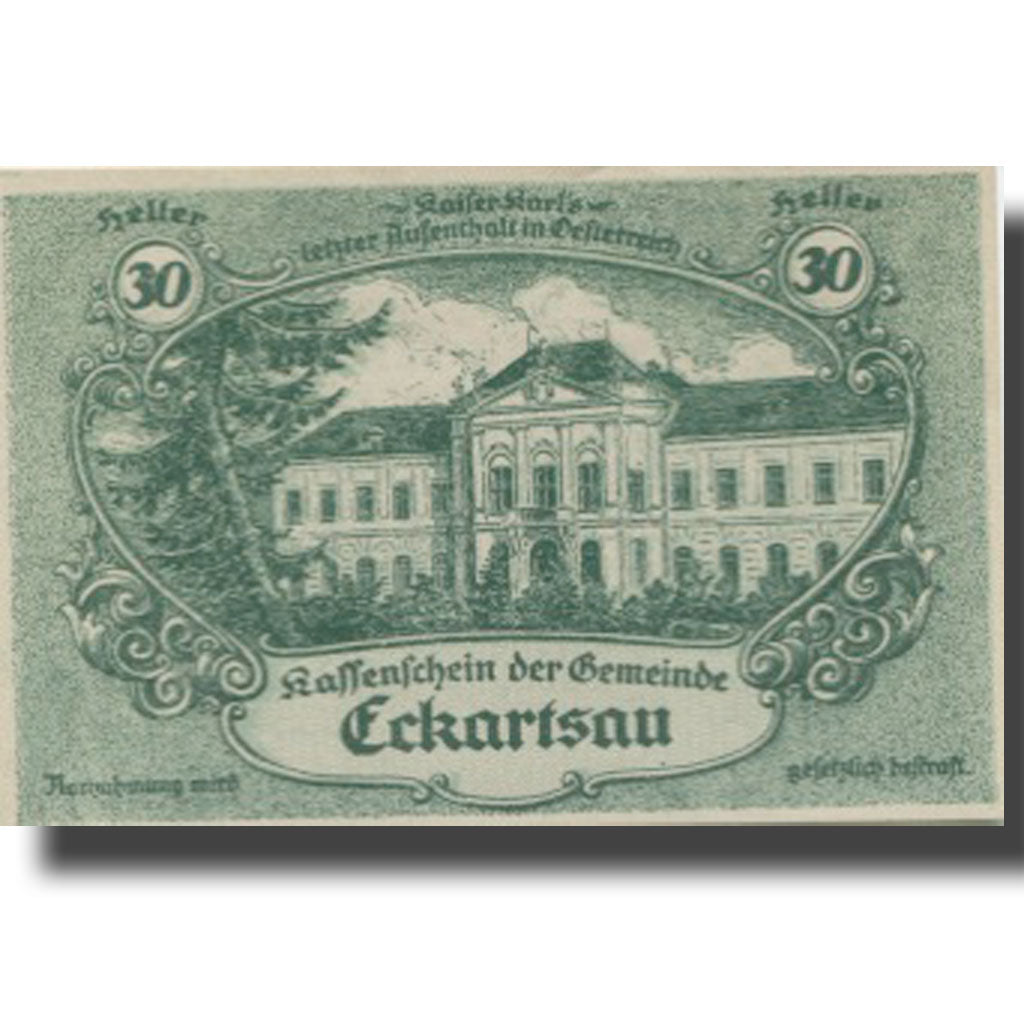 Banknote, Austria, Eckartsau, 30 Heller, château, 1920 UNC(63) Mehl:FS 149a