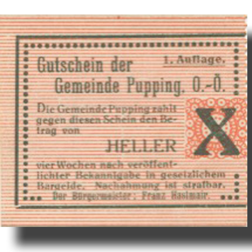 Banknote, Austria, Pupping, 10 Heller, valeur faciale, UNC(63), Mehl:FS 792Ia