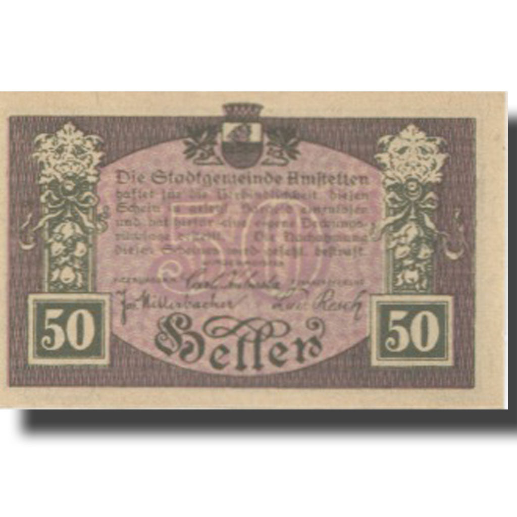 Banknote, Austria, Amstetten, 50 Heller, rue 1, 1920 UNC(63) Mehl:FS 37II